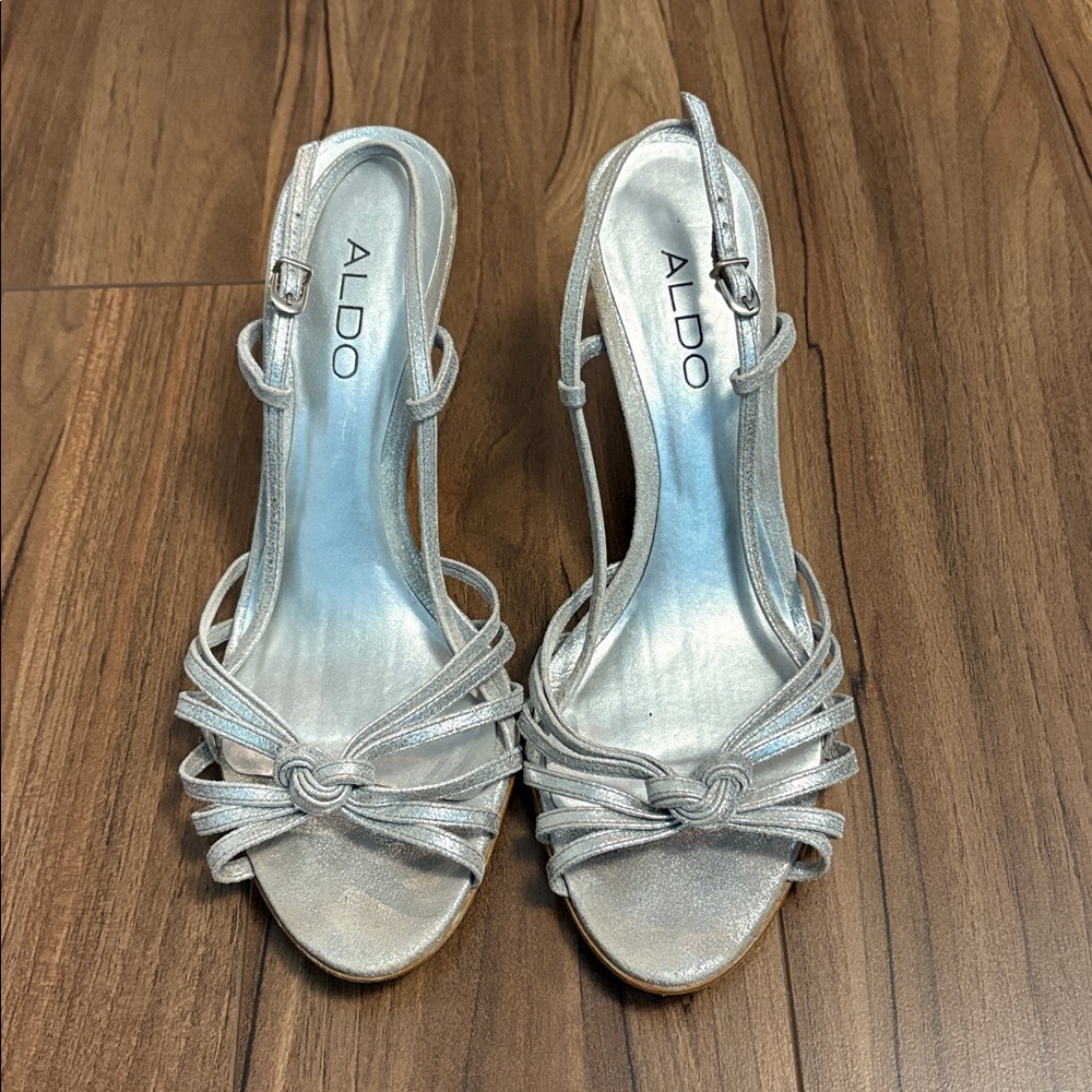 Aldo Metallic Silver Strappy Heels